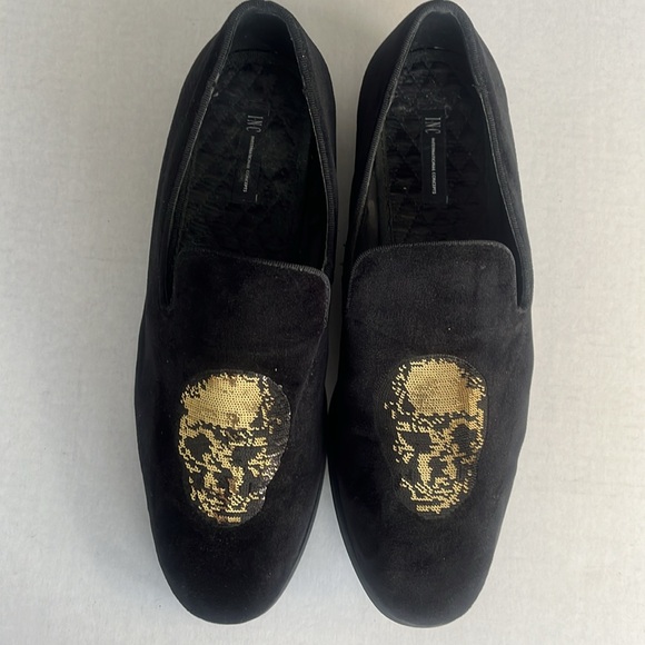 INC Black Velvet SlipOns with Gold Sequined Skull - Picture 2 of 10